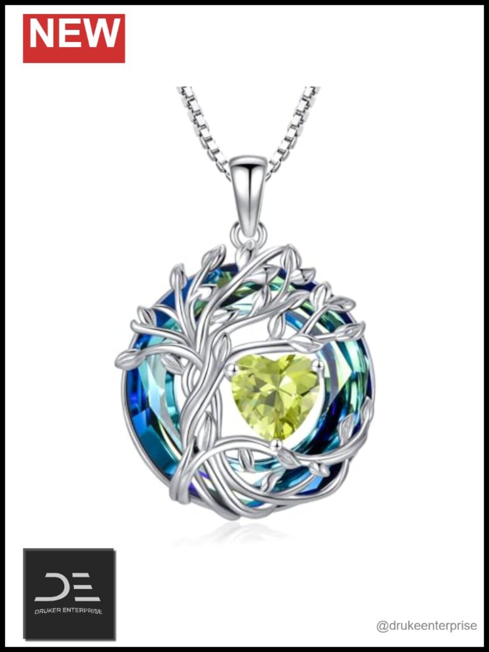 Tree of Life Pendant Necklace Sterling Silver Birthstone Crystal Jewelry Gift